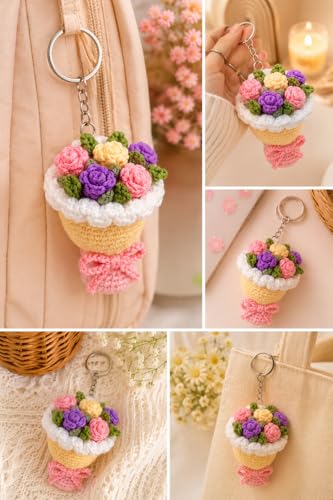 Image of Handmade Crochet Sunflower Keychain for Women & Girls, Cute Yellow Flower Key Ring Charm, Soft Yarn Knitted Gift, Bag Charm, Car Key Holder, Aesthetic Handmade Floral Accessory