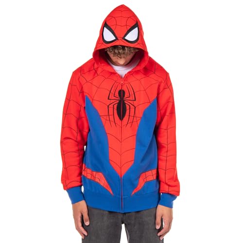 Marvel Spider-Man Hoodie Men's Cosplay Costume Zip Up Hooded Sweatshirt (Large)