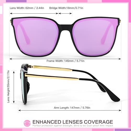 FancyPink Womens Polarized Sunglasses - Oversized Cateyes Frame Mirrored Sunglasses - UV Protection Shade for Women4