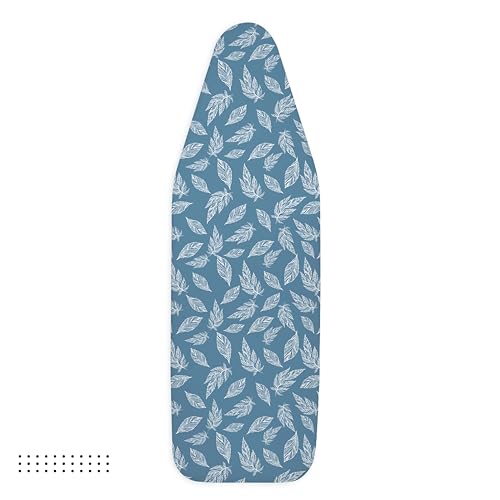 Image of Encasa XO Ironing Board Cover with 3mm Thick Felt Pad for Steam Press (Fits Standard Large Boards of 125x39 cm) Heat Reflective, Scorch & Stain Resistant, Printed - Big Leaves Blue