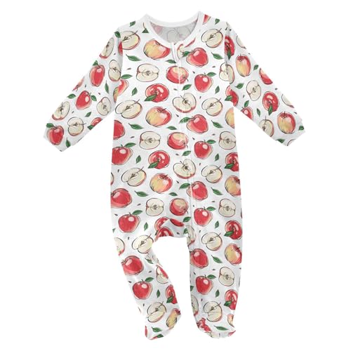 Dussdil Red Apples Cute Fruits Leaf Baby One-Piece Footies Newborn Rompers Pajamas Cotton Footed Pjs for Sleep Play Boys Girls 6M