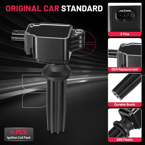 Image of BDFHYK Ignition Coil Pack Set of 4 Compatible with Lincoln MKZ MKC, Compatible with Ford Escape Explorer Focus Fusion Mustang 2.0L 2.3L 2.5L l4 Replacement for C1816 UF-670 DG546