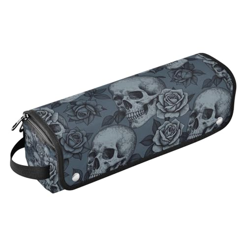 Organizador 2 en 1 para Herramientas de Cabello con Base Resistente al Calor, Bolsa de Almacenamiento para Planchas, Rizadores, Indispensable para Viajes con Diseño Calavera y Rosas Gótico para Mujeres miniatura 1