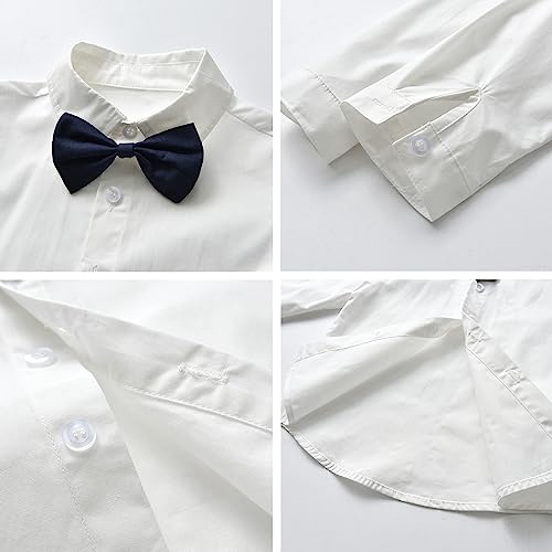 Image of SANGTREE Boys Gentleman Clothes Set, Short Sleeve Shirt with Bowtie + Suspender Pants Outfit, 3 Months - 6 Years