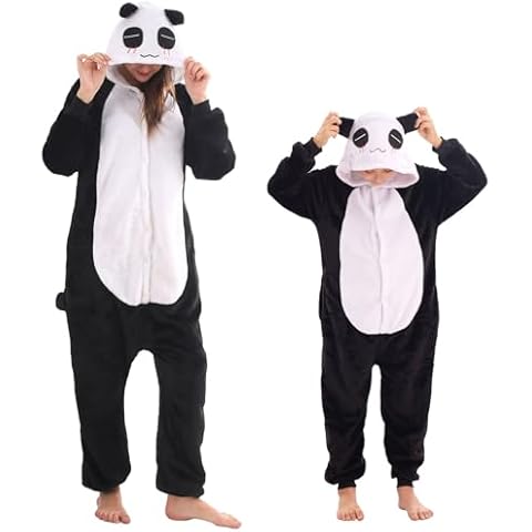 ZOBAYOP Flannel Animal Onesie Costume One Piece Kids Adults Cosplay for Halloween Easter Boys Girls Womens Panda 140 Cover