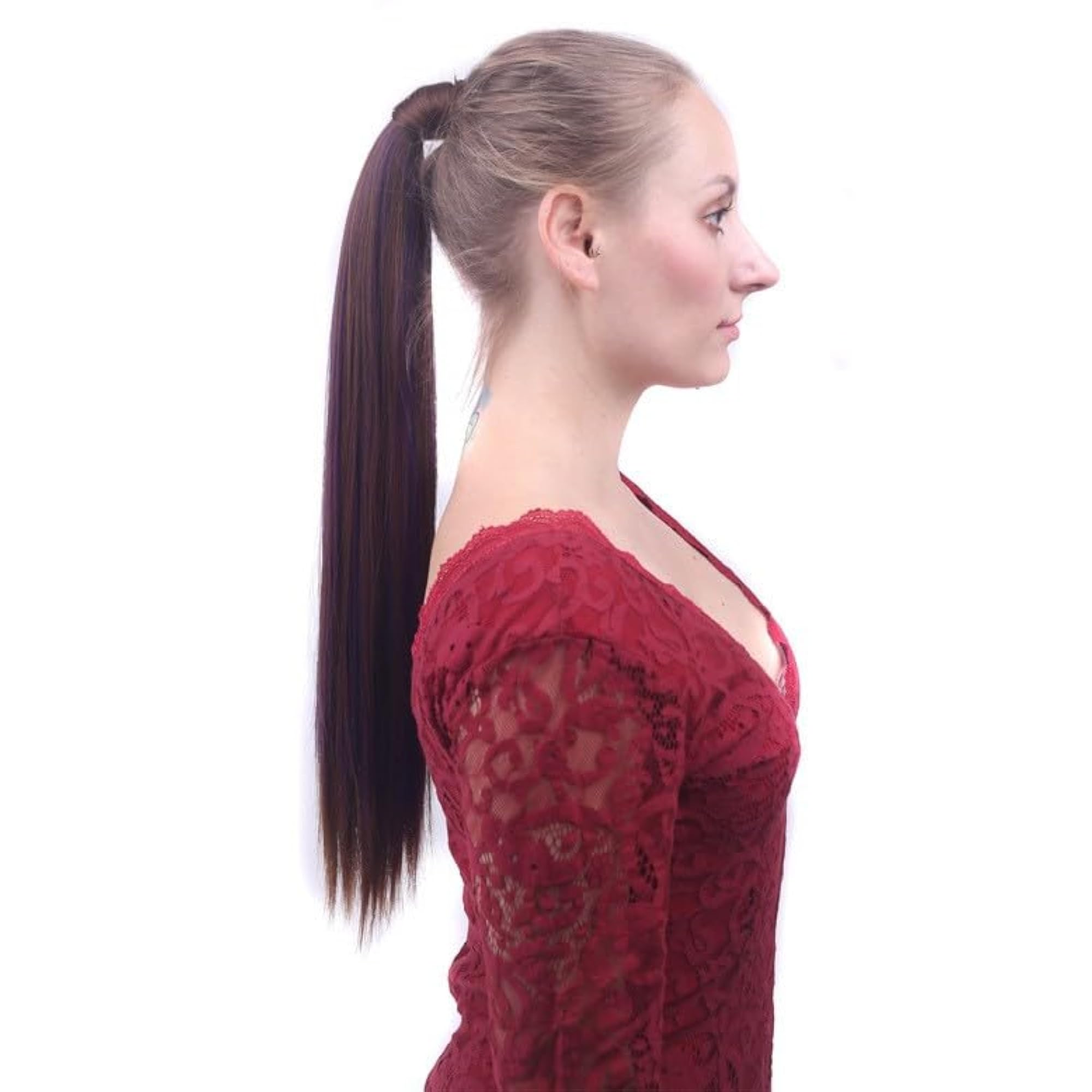 22 Inch Long Straight Ponytail Wrap Around Hair Extension, Brown