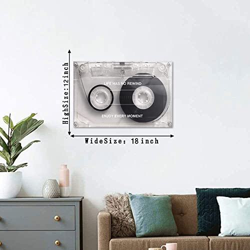 Motivational Canvas Wall Art Inspirational Wall Decor Music Poster Office Decor For Men Life Has No Rewind Music Poster Cassette Tape Motivational Poster Modern Pop Art Ready To Hang-18"Wx12"H #TOP3