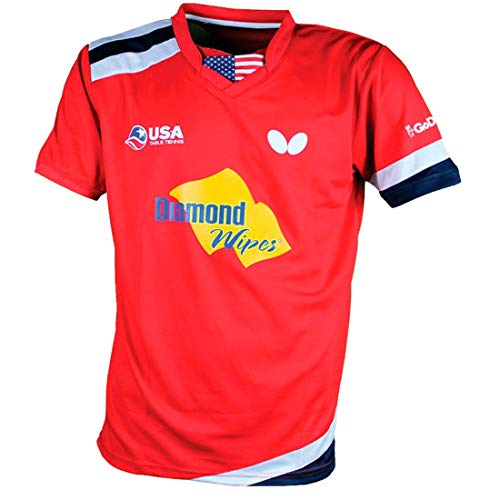 Butterfly USA Team Shirt 19â€™ â€“ Official Shirt of USA Table Tennis Team 19â€™ â€“ Menâ€™s Performance Athletic V-Neck Table Tennis T-Shirt - Team USA - Navy Shirt or Red Shirt