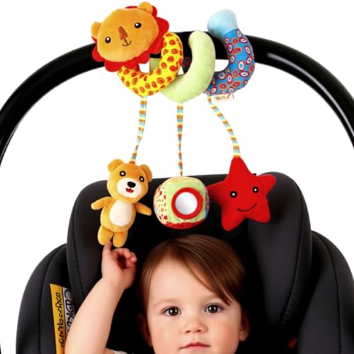 Image of SNOWIE SOFT Crib Toys Stroller Soft Plush Toy Spiral Colorful Baby Toys for 6 to 12 Months Interactive Cartoon Lions Stuffed Crib Ornament Early Educational Activity Babies Sensory Toy