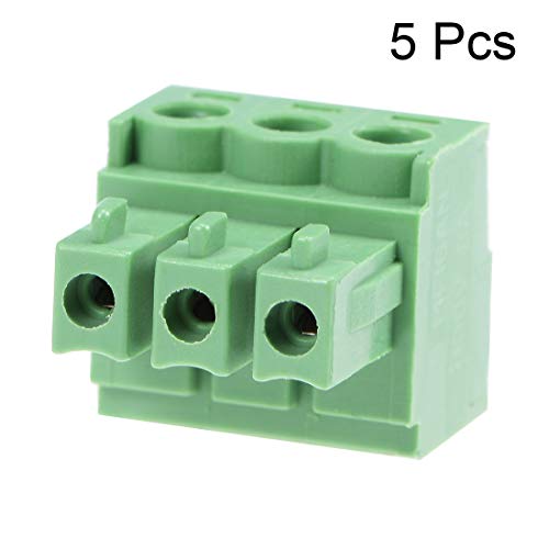sourcing map 5 Stück Tonhöhe 3P Flach Winkel Nadel Klemmschiene Stecker Grün AC300V 8A 3.81mm de