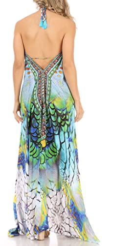 Image of Sakkas Lizi Womens Maxi High-Low Halter Handkerchief Long Dress Beach Party