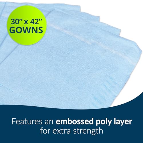 avalon standard gowns blue pack of 50  tissuepolytissue  open-back waist-tie short-sleeve medical gowns  disposable exam gowns  standard size 30 x 42  latex-free medical supplies 813