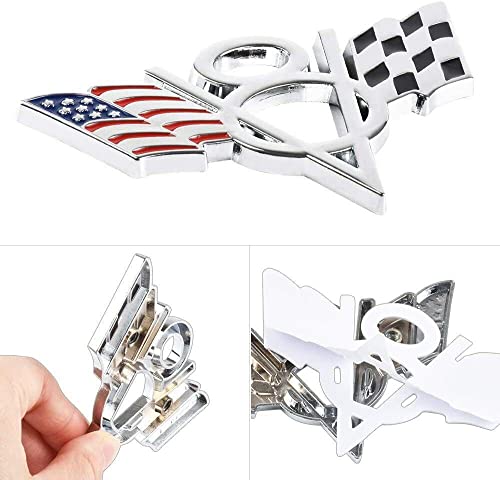 Image of 2X US American Flag V8 Emblem 3D Badge Nameplate Self Adhesive Fender Trunk Tailgate Bumper Sticker Decorative Accessories (Chrome)