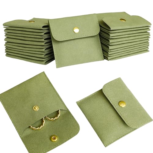 40pcs Green Microfiber Jewelry Pouch Button Bag 8 x 8cm Jewelry Packaging Bag Luxury Small Favor Bags Jewelry Gift Bags for Earrings Necklaces Bracelet Ring