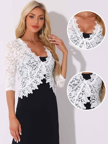 Image of Allegra K Floral Lace Shrugs for Women's Evening 3 /4 Sleeves Formal Elegant Bolero Cardigan