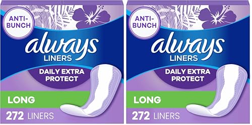 Image of Always Panty Liners for Women Anti-Bunch Xtra Protection Daily Liners, Long, Unscented, 272 Count (Pack of 2)