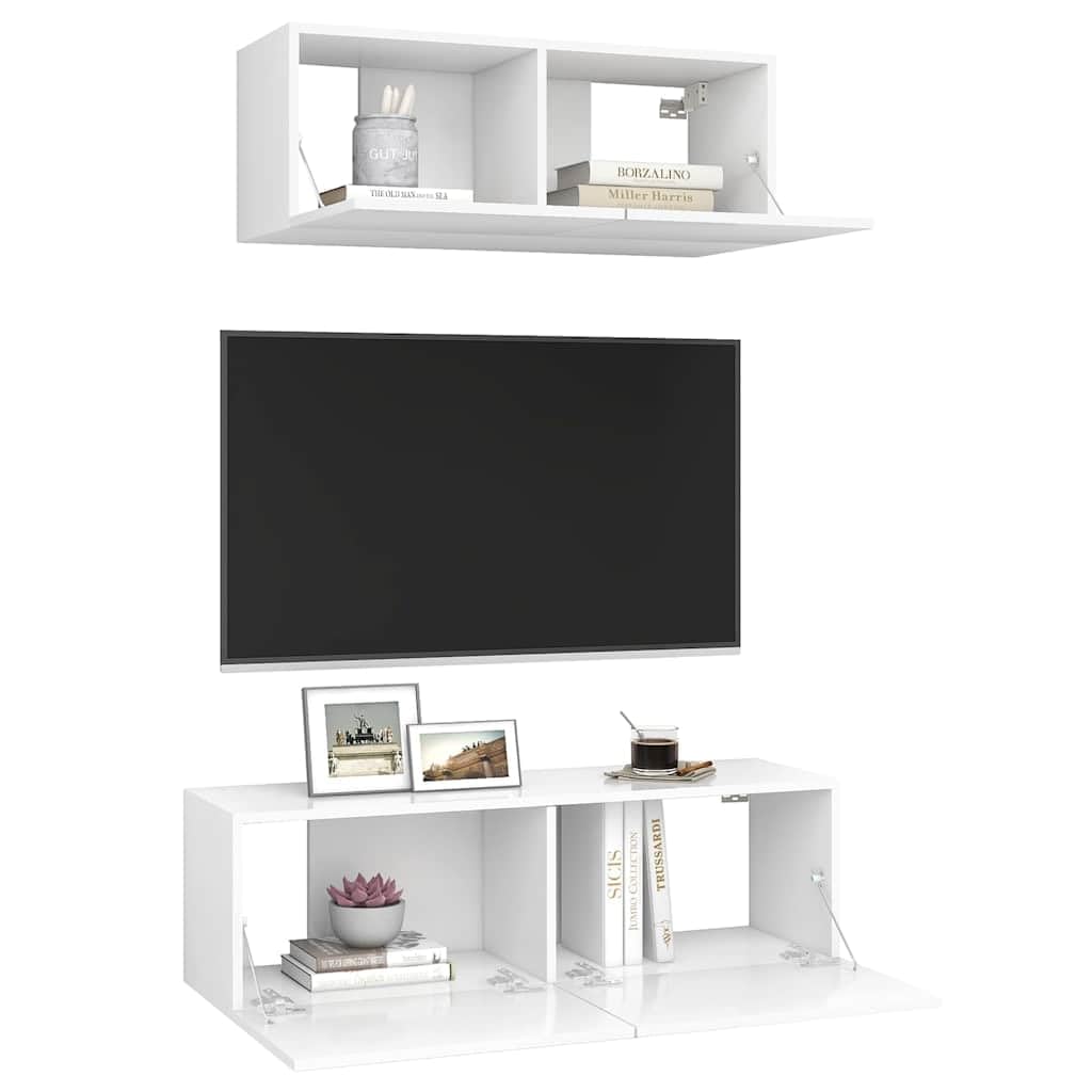 2-częściowy zestaw szafek TV biały materiał drewnopochodny z miejscem do przechowywania, montaż ścienny, 100 x 30 x 30 cm i 80 x 30 x 30 cm, nowoczesny Lowboard do salonu, sypialni, kącika