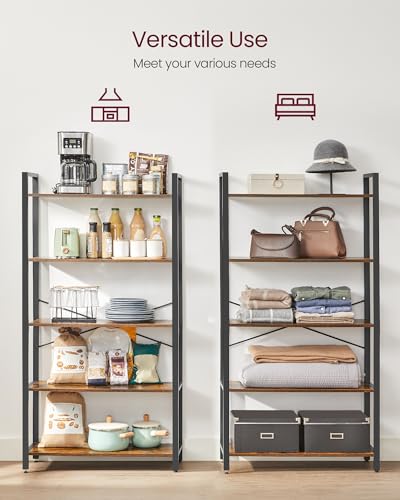 Image of VASAGLE 5-Tier Bookshelf, Bookcase with Steel Frame, Book Shelf for Living Room, Home Office, Study, 11.8 x 31.5 x 60.2 Inches, Industrial Style, Rustic Brown and Ink Black ULLS081B01
