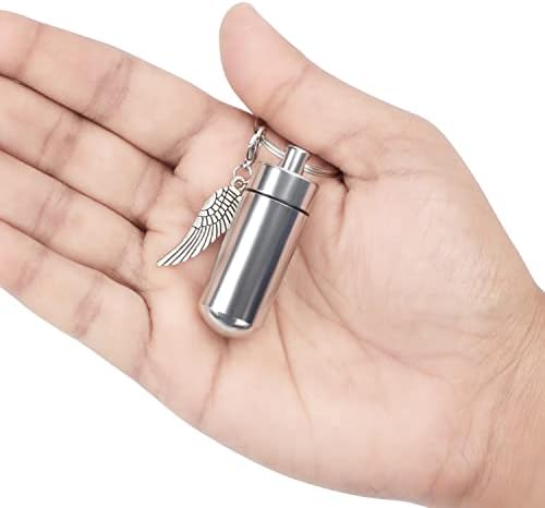 Belle Vous Silver Cremation/Funeral Keepsake Pendant (4 Pack) - 4.9cm / 1.93 inches - Aluminium Alloy Angel Wing Urn for Ashes - Jewellery Vial for Memorial Keychains/Necklaces