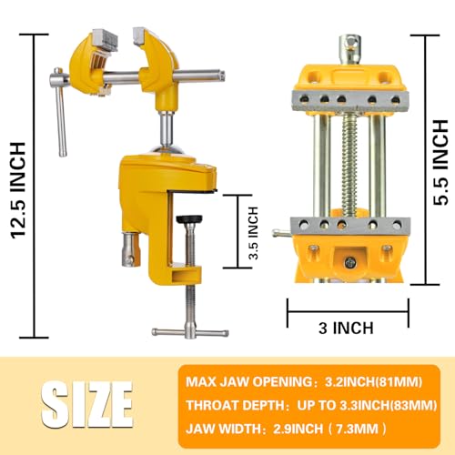 MAXMAN Bench Vise 3 Inch, Heavy Duty Home Bench Clamp with 360° Swivel Base, Multi-Purpose Cast Steel Table Vise, Vise Clamps Fixed Tool for Woodworking, Metalworking, Cutting Conduit, Drilling — view 3