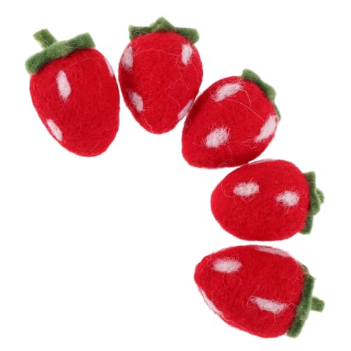 GOOHOCHY 5pcs DIY Wool Felt Strawberry Embellishments for Party Decorations Handmade Fruit Craft Supplies Berry Decorations for Home and Party