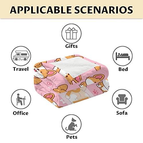 Personalized Corgi Blanket Gifts with Name - 50"x60" Cute Throw for Adults, Kids - Pink Soft Fuzzy Blankets for Bed, Couch & Living Room