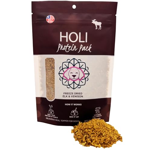 Image of HOLI Freeze Dried Elk and Venison Dog Food Topper - 96% Meat, Wild Caught Free Range - Freeze Dried Dog Food Flavor Enhancer for Picky Dogs - 100% All Natural - 3oz
