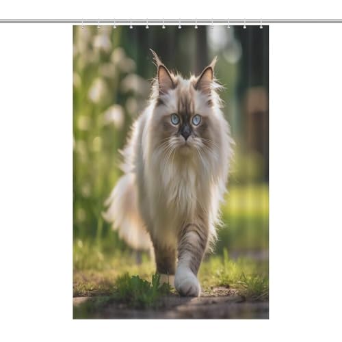 Rideau de douche chat mignon en polyester lavable et imperméable de 122x183cm - 7