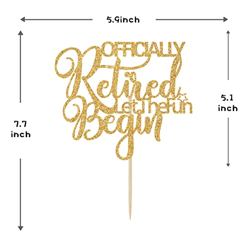 Glitter Officially Retired Let The Fun Begin Cake Topper - Happy Retirement Cake Decorations, The Legend Has Retired Cake Retirement Party Supplies Gold #TOP5