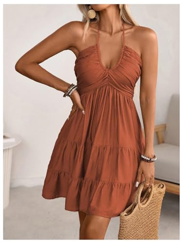 Image of SOLY HUX Women's Summer Mini Dress Halter Backless Flowy Cami Sundress