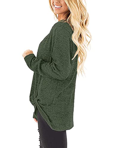 Image of SimpleFun Womens Tops Long Sleeve Shirts V Neck Loose Twist Knot Fall Tunic
