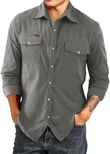 JMIERR Mens Corduroy Shirt Long Sleeve Button Down Shirts Casual Shacket Jackets