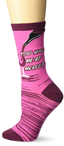 K. Bell Women's Fun with Words Novelty Saying Crew Socks, Pink (Merlot), Shoe Size: 4-10