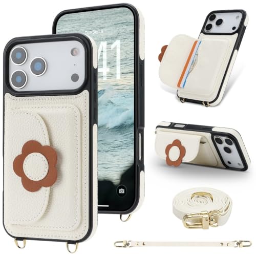 Étui iPhone 14 Pro Max blanc : portefeuille cuir et silicone avec bandoulière