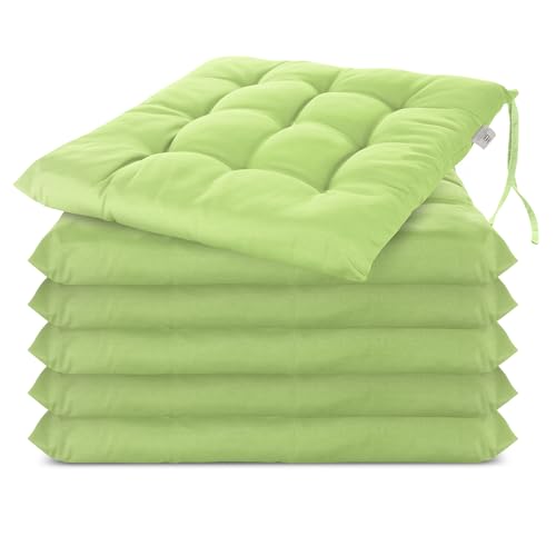 Brandsseller Lot de 6 Coussin de chaise 40x40 cm Coussin d'assise Rembourrage de chaise avec Fixations Décoration pour l'intérieur et l'extérieur piqué - Vert