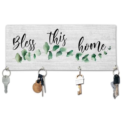 Yhtmbf Bless This Home Wooden Key Holder for Wall -