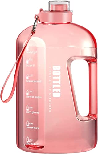 Image of 2.5 Liter Motivational Sports Gym Bottle Daily water intake with Time Markings BPA-Free. Leak proof For adults For Gym, Travel And office (Pink)| Plastic