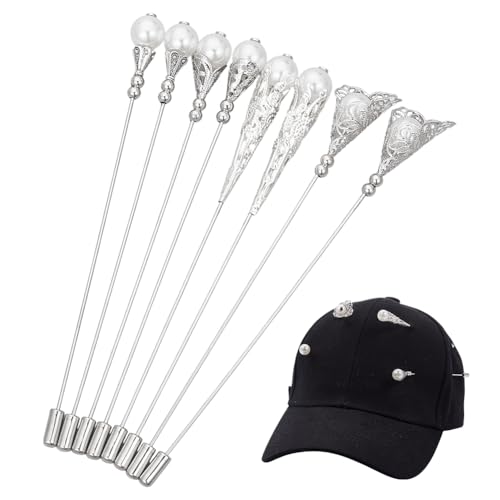 DELORIGIN 8Pcs Vintage Hat Pin 5 Inch Pearl Lapel Stick