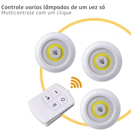 Kit 3 Lampâdas Spot de Led sem fio Branco com Controle Remoto Luminária Spot