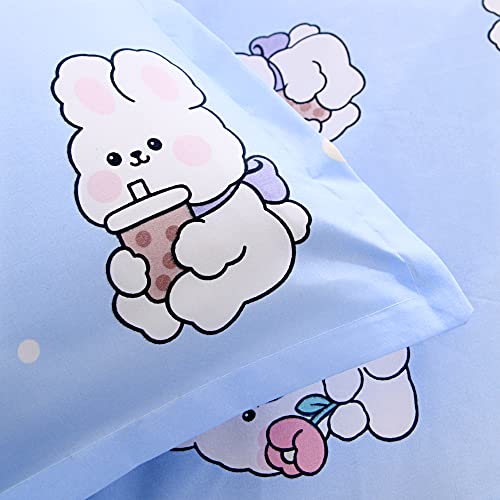 Kwlover Sky Blue Bed Fitted Sheet Set For Kids,Rabbit Design Pattern Printed Bed Sheets For Teens Boys Girls Twin Size Bed(Blue,Twin) #TOP5