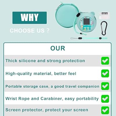 YouKnow Travel Case and Silicone Cover Compatible with Punirunes Interactive Toy Digital Pet, with Full Coverage PET Clear Film (Silicone and Carrying Case) (Teal)