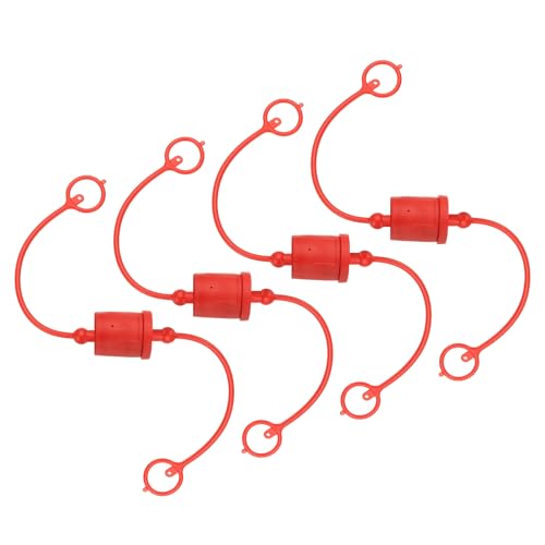 Image of PATIKIL 3 /4 inch ISO-B Hydraulic Coupler Male Dust Cap and Female Plug Cover, Set of 4 Rubber Quick Disconnects Port Plug Cover Fittings Red Cap with Retention Ring