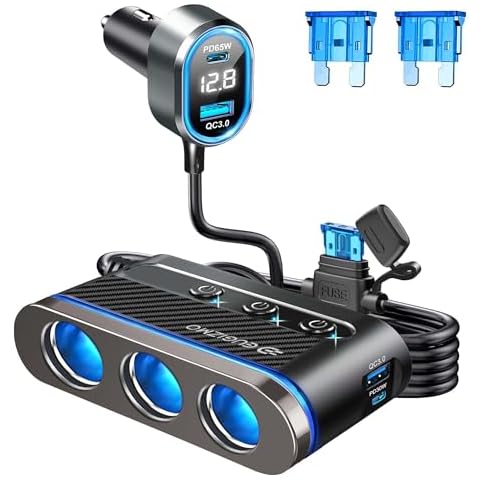 Eugizmo Cigarette Lighter Splitter Adapter, 300W Powerful USB C Cigarette Lighter Splitter Car Charger Port Cargador para Carro PD 65W 30W & QC3.0 Fast Charger for Car MacBook Laptop iPad iPhone Cover