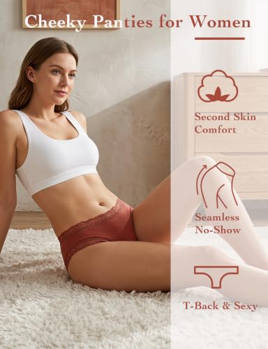 Mezluz Cotton Underwear for Women Cheeky Lace T-Back Bikini Sexy Low Rise Thongs Panties 3-Pack (Large) - image 5