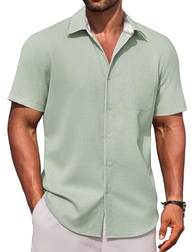 COOFANDY Hemd Herren Kurzarm Sommer Outfit Freizeithemd Bügelfrei Strand Shirts Casual Outfit Regular Fit Hellgrün XL COOFANDY Hemd Herren Kurzarm Sommer Outfit Freizeithemd Bügelfrei Strand Shirts Casual Outfit Regular Fit Hellgrün XL