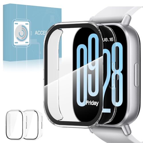 【2枚組】For Xiaomi Redmi Watch 5 Active 用 ケース ガラスフィルム 一体型 Redmi Watch 5 Active 保護カバー 全面保護 耐衝撃 高透過率 指紋防止 フェイスカバーセット(クリア)