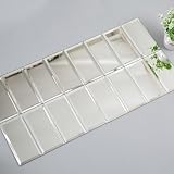 Diflart Beveled Mirror Backsplash Tiles for Kitchen, Silver Subway, 3x6 Inch, Mirror TIile for Bathroom Accent Wall, Pack of 5 Sq.ft