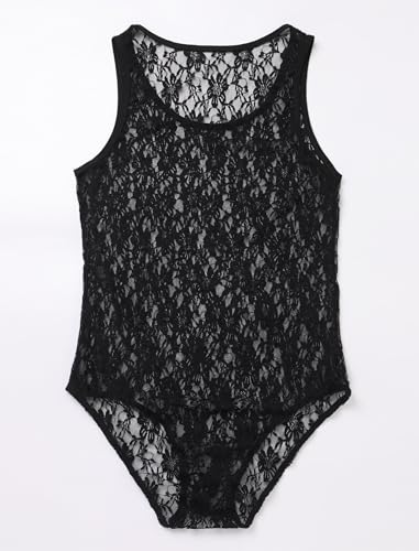 FYMNSI Men's Sheer Lace Bodysuit Leotard One Piece See Through Lingerie Floral Wrestling Singlet Sissy Crossdresser Pajamas4