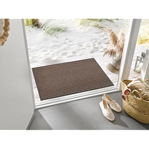 Wash + Dry Eco Revive Mocha Washable Indoor Rug with Rubber Backing, Door Mat for Entryway, Kitchen, Bathroom, Non-Slip Area Mat, Washable Rug, Pet Friendly, Eco Friendly, Tan and Black, 24” x 36” Cover
