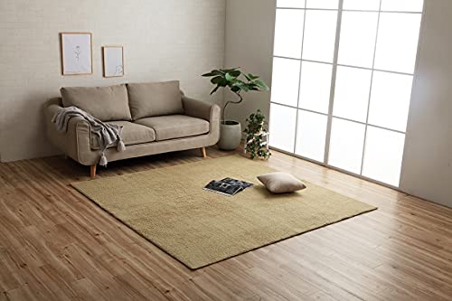 イケヒコ ラグ カーペット マット プリーム 約90×185cm ベージュ オールシーズン シンプル オーバーロック #3985329